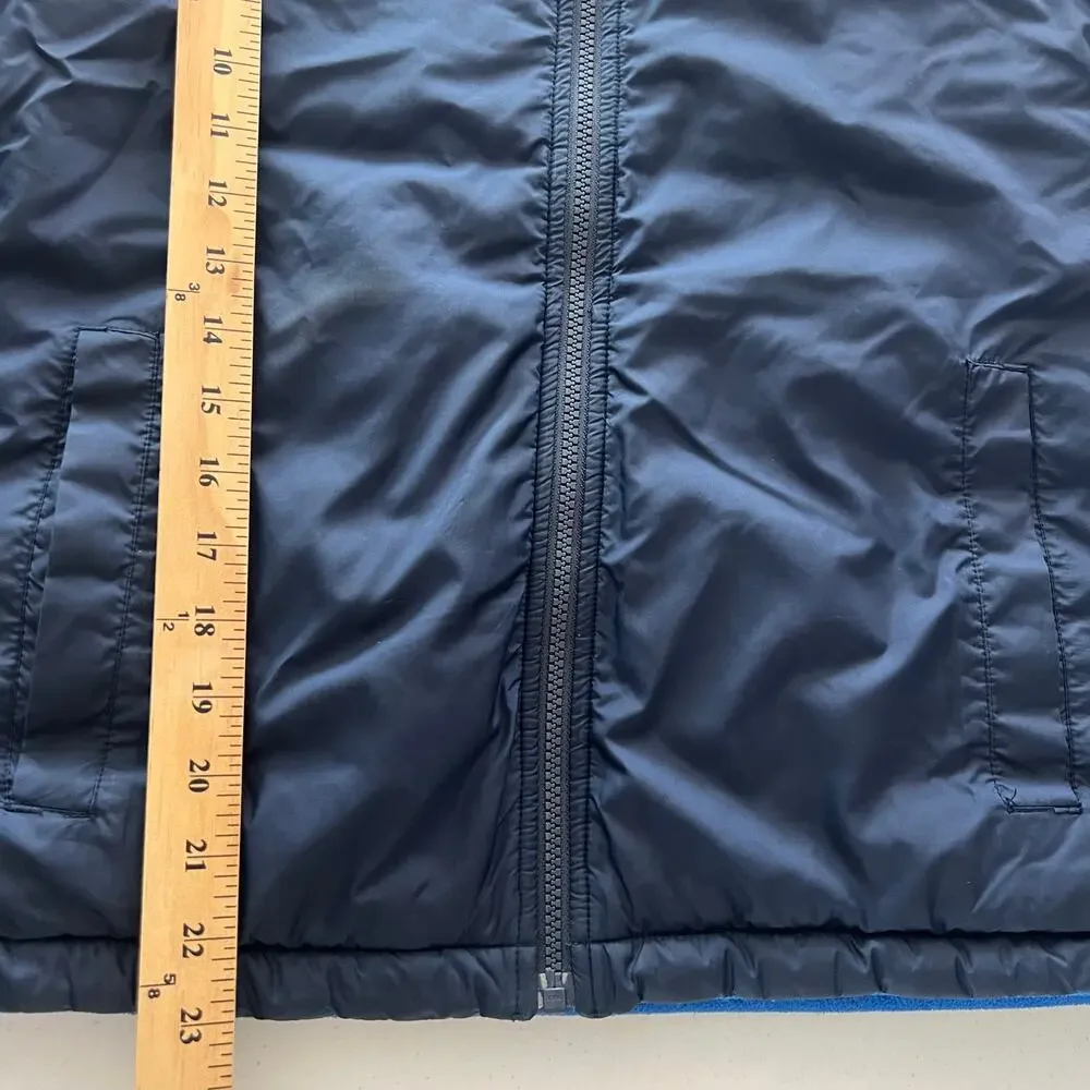 The North Face Boys Medium Reversible Puffer Fleece Jacket Navy Blue Hooded